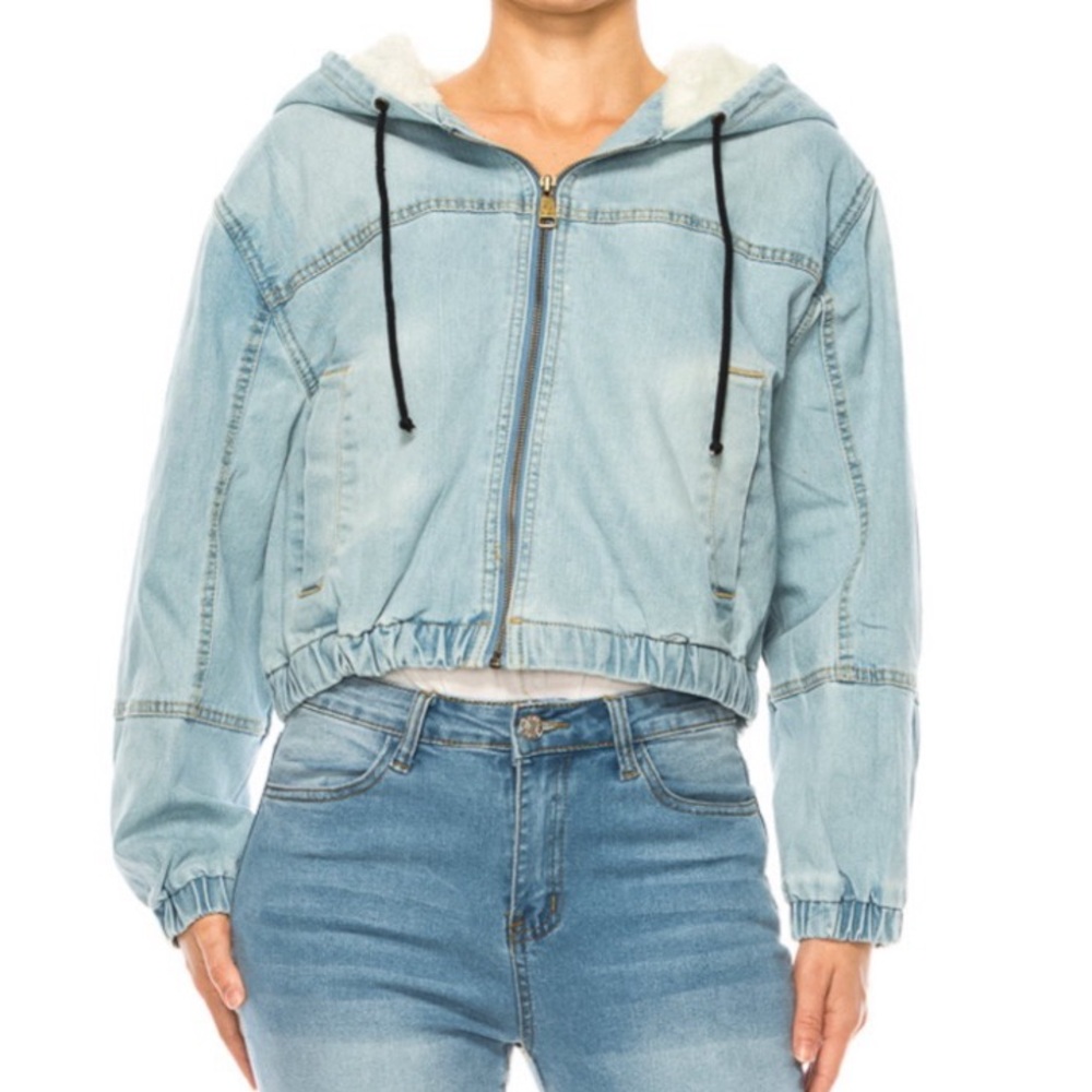 Women’s Cropped Denim & Sherpa Lined Jacket Ashley Vintage Charm Size La…